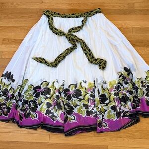 Cato NWOT White Floral Midi Skirt Pockets Tie Waist Boho Flowy Spring Summer